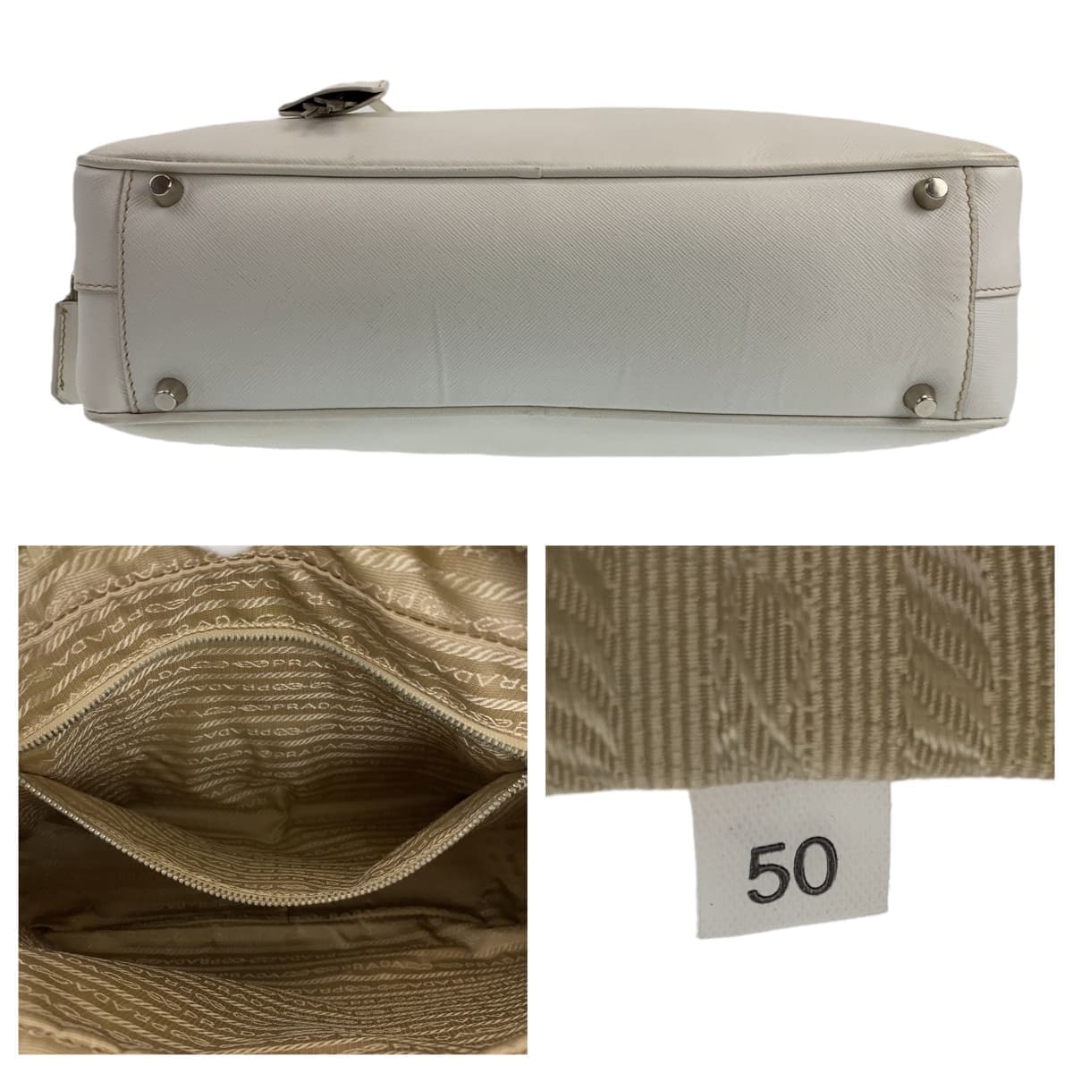 PRADA Saffiano Triangle Logo Plate White Silver Hardware Leather Shoulder Bag for Women