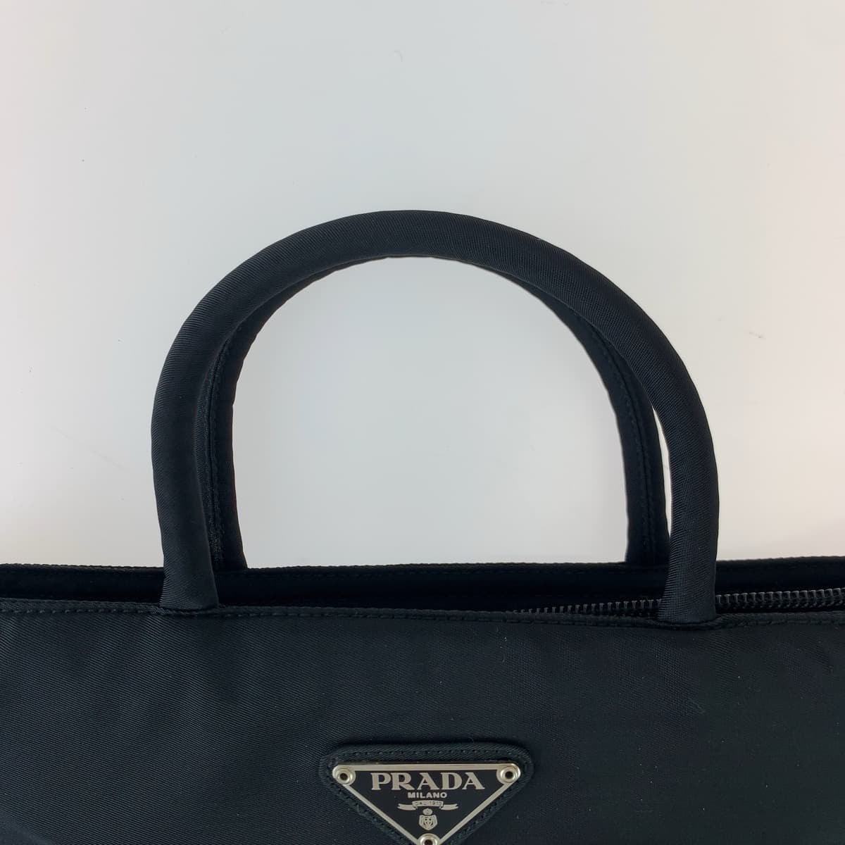 PRADA Prada Tessuto Triangle Logo Plate Black Nylon Handbag Tote Bag Women's
