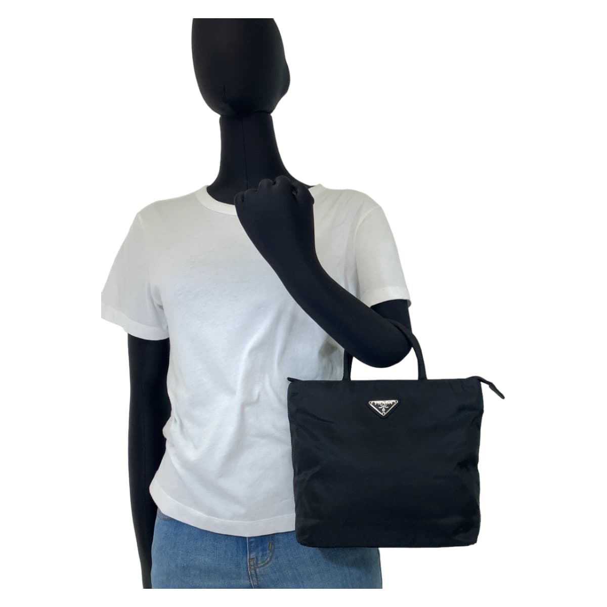 PRADA Prada Tessuto Triangle Logo Plate Black Nylon Handbag Tote Bag Women's