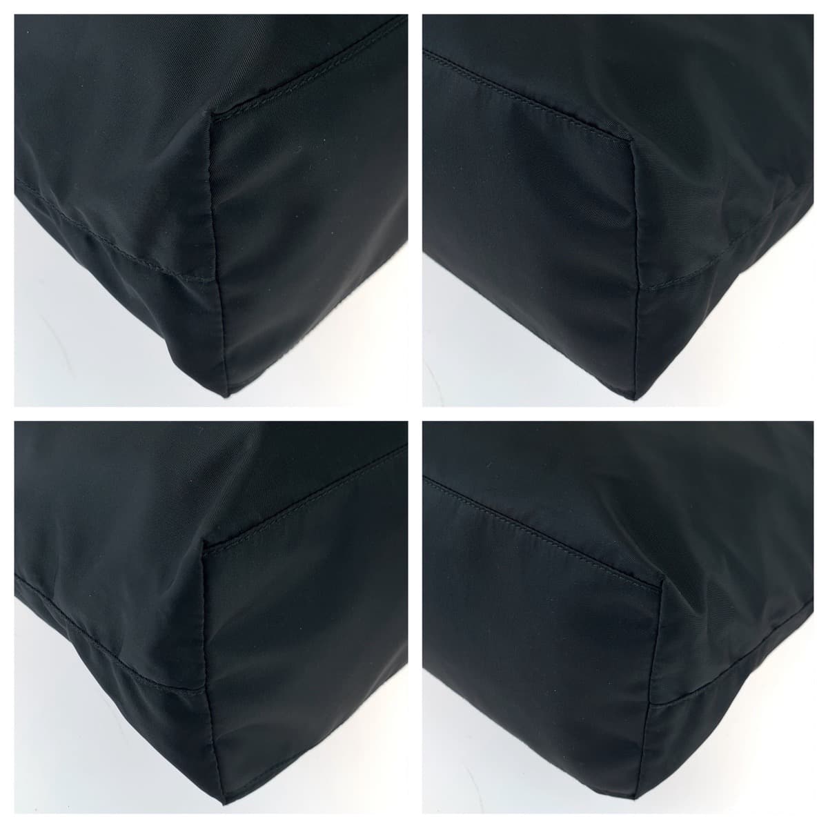 PRADA Tessuto Triangle Logo Plate Embroidery Black Nylon Tote Bag Handbag Women's