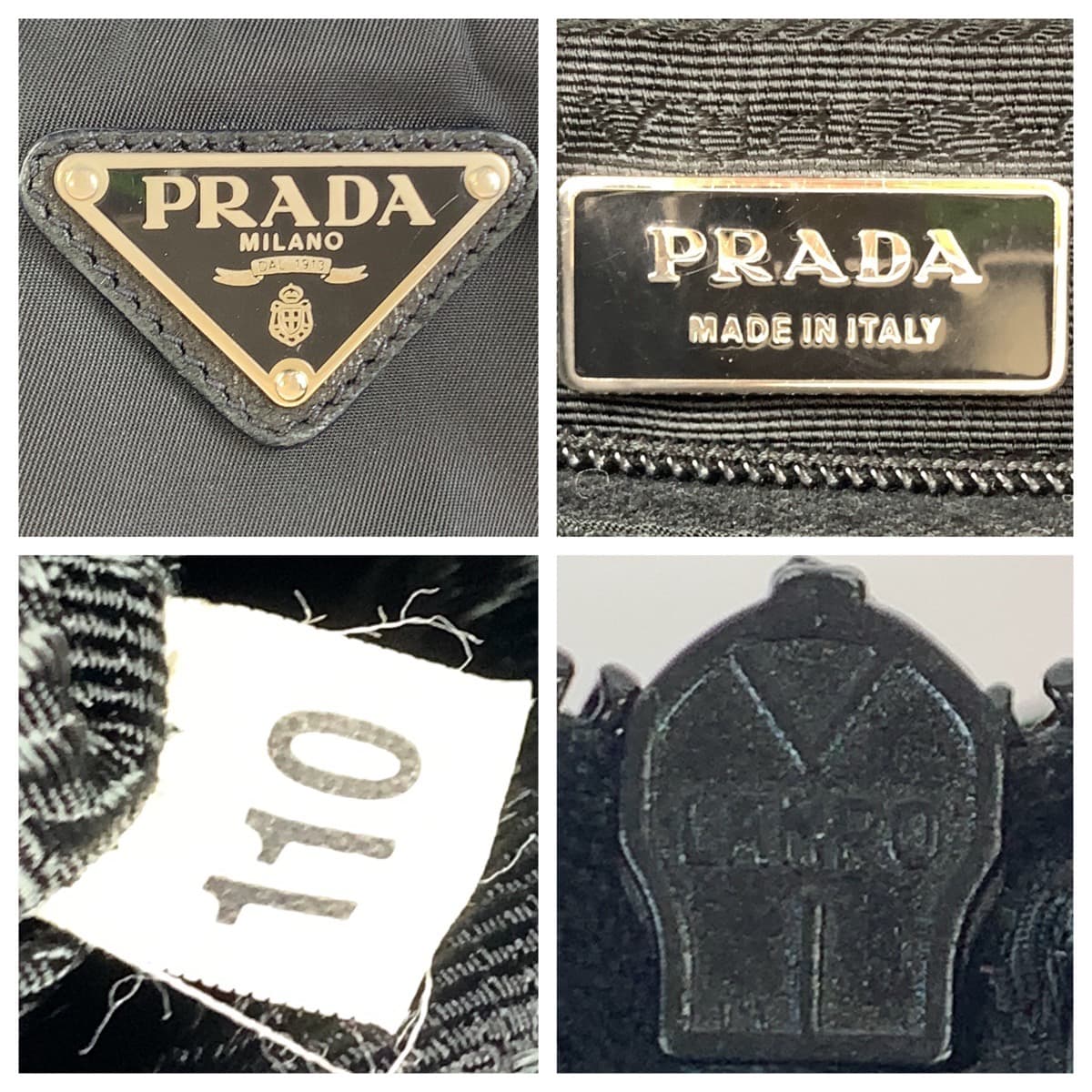 PRADA Tessuto Triangle Logo Plate Embroidery Black Nylon Tote Bag Handbag Women's