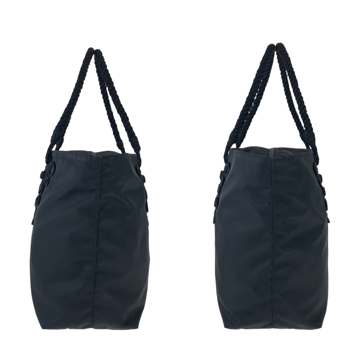 PRADA Tessuto Triangle Logo Plate Embroidery Black Nylon Tote Bag Handbag Women's