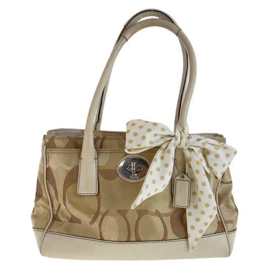 12526
COACH コーチ シグネチャー スカーフ付き ベージュ ホワイト シルバー金具 キャンバス / レザー トートバッグ ショルダーバッグ ハンドバッグ  レディース