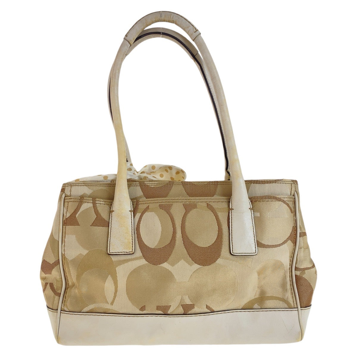 12526
COACH コーチ シグネチャー スカーフ付き ベージュ ホワイト シルバー金具 キャンバス / レザー トートバッグ ショルダーバッグ ハンドバッグ  レディース