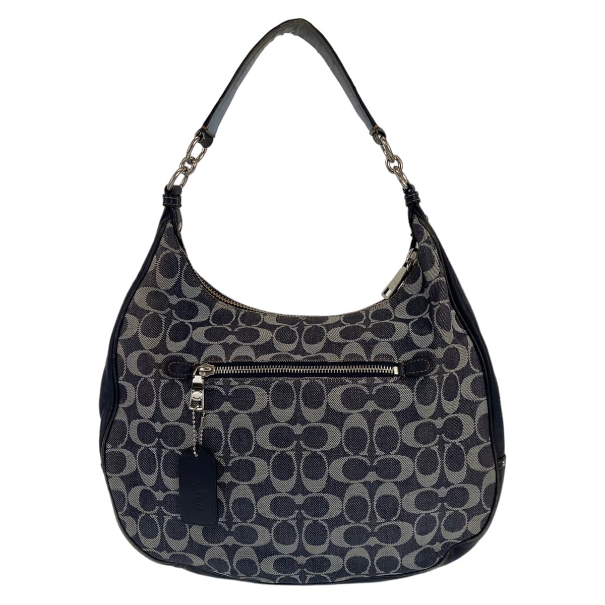 COACH コーチ シグネチャー ホーボー ネイビー シルバー金具 キャンバス ショルダーバッグ 斜め掛け  レディース