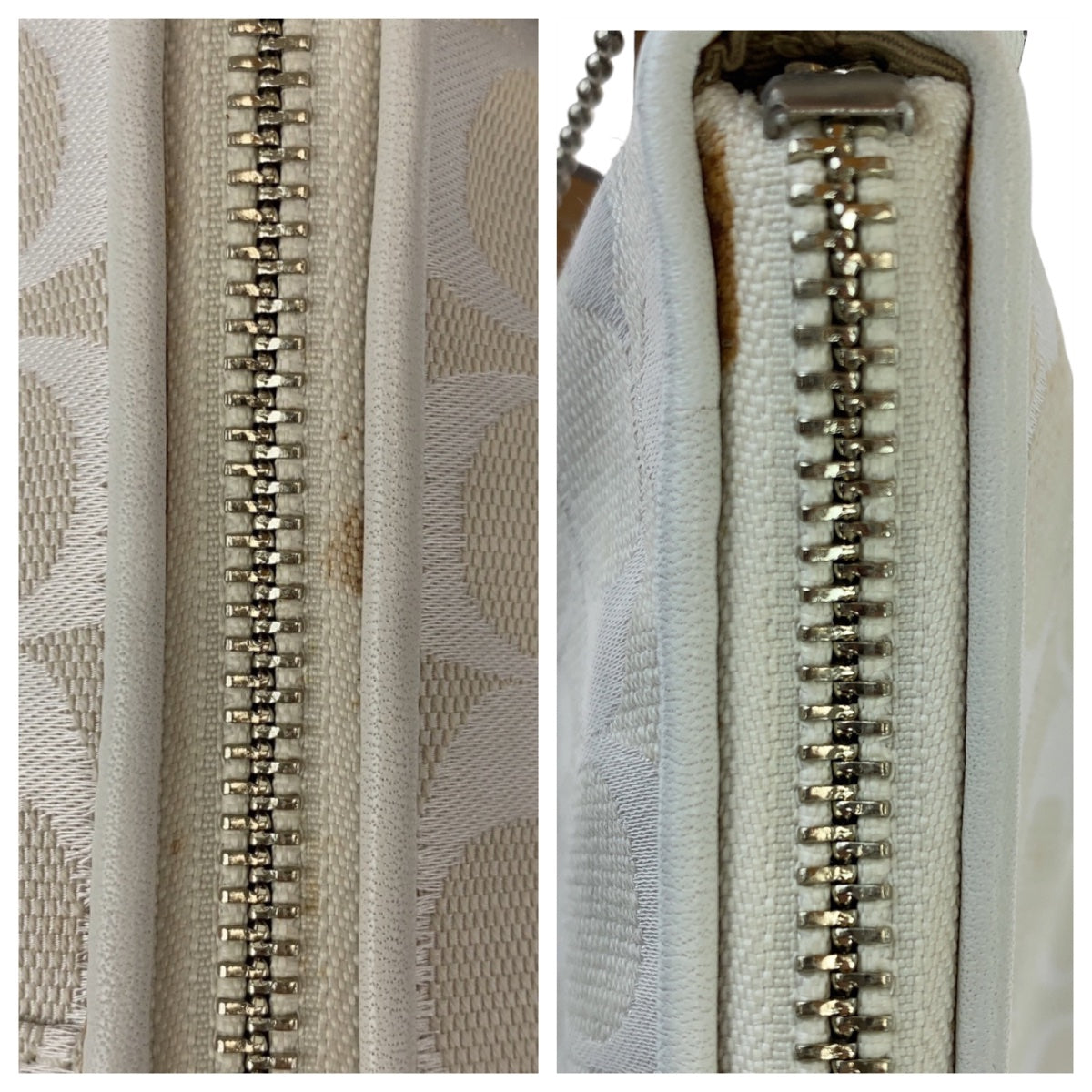 COACH コーチ シグネチャー ホワイト 白 シルバー金具 キャンバス ショルダーバッグ アクセサリーポーチ  レディース