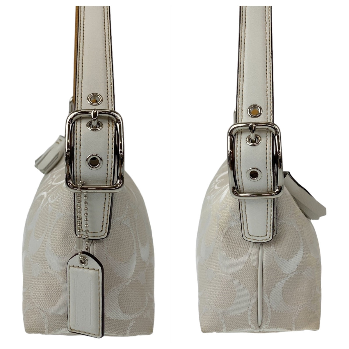 COACH コーチ シグネチャー ホワイト 白 シルバー金具 キャンバス ショルダーバッグ アクセサリーポーチ  レディース