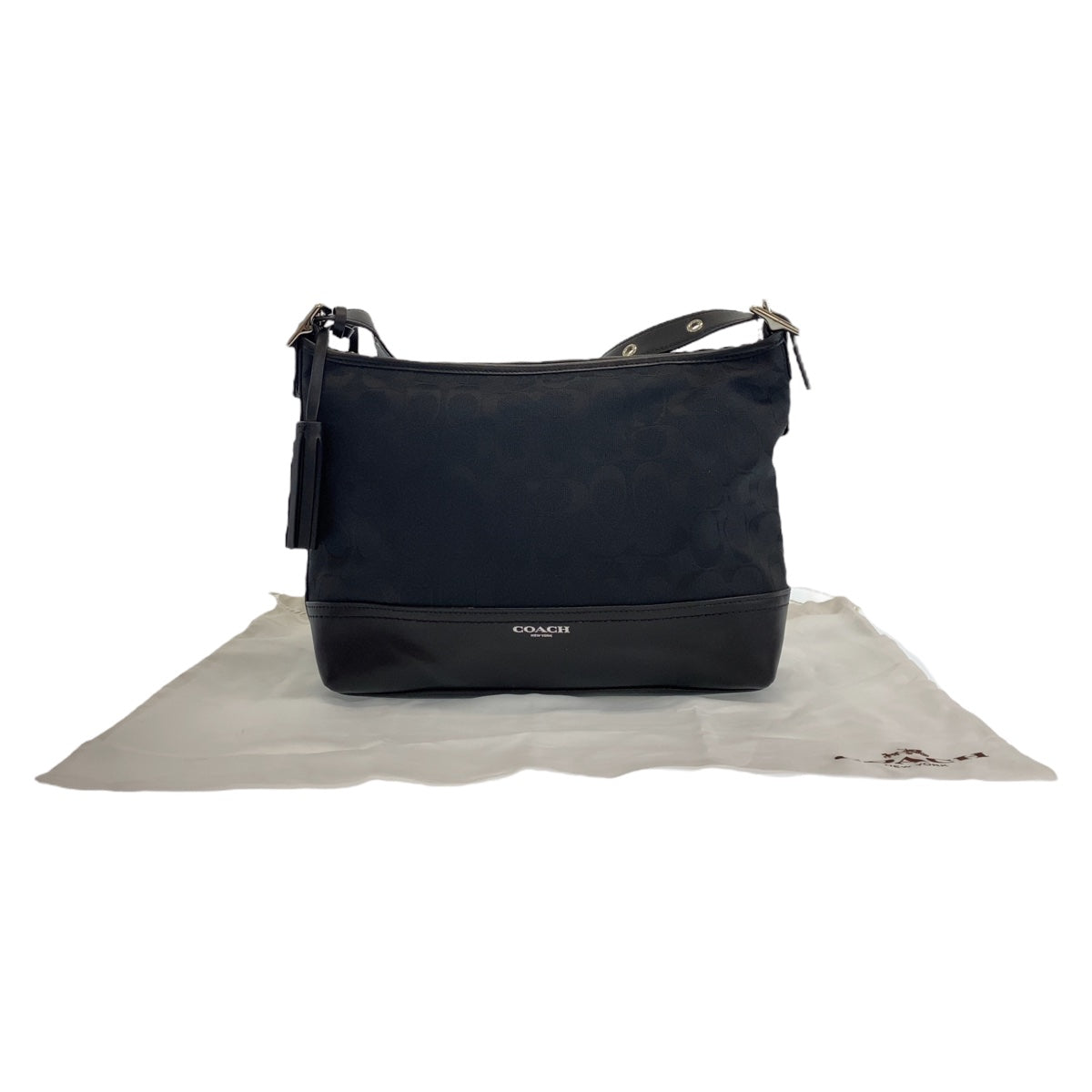 COACH コーチ シグネチャー ブラック 黒 シルバー金具 キャンバス / レザー ショルダーバッグ 斜め掛け  レディース