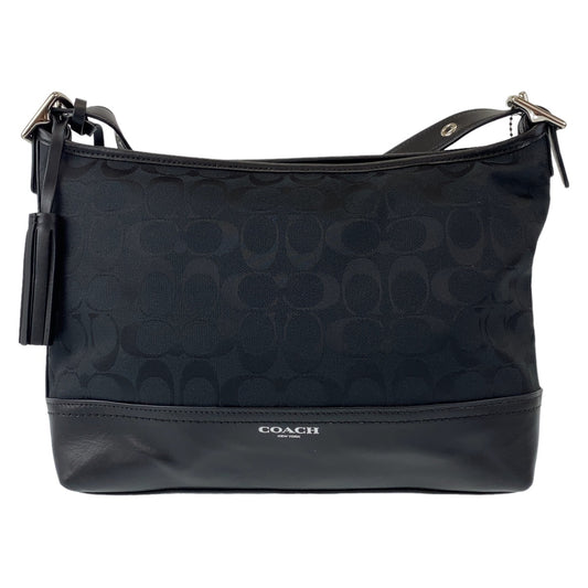 COACH コーチ シグネチャー ブラック 黒 シルバー金具 キャンバス / レザー ショルダーバッグ 斜め掛け  レディース