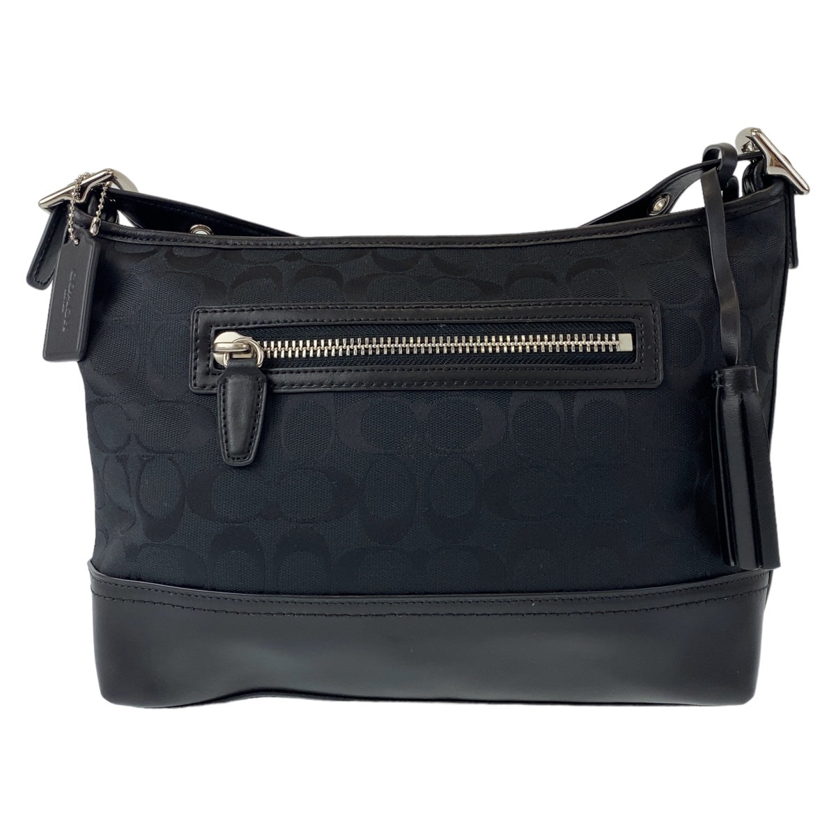 COACH コーチ シグネチャー ブラック 黒 シルバー金具 キャンバス / レザー ショルダーバッグ 斜め掛け  レディース