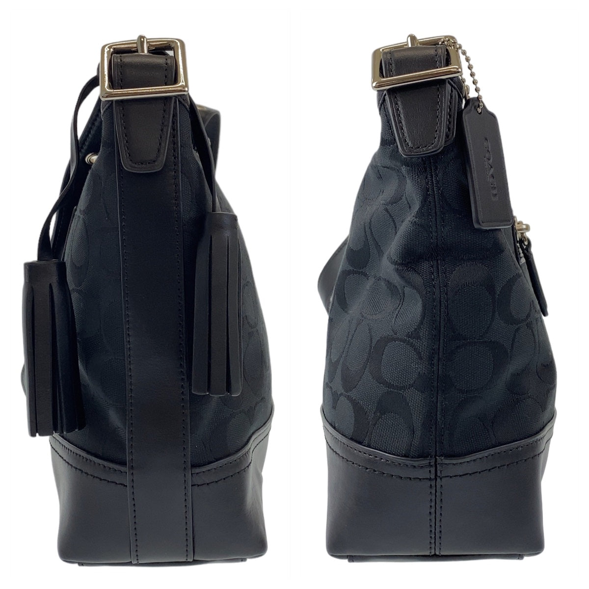 COACH コーチ シグネチャー ブラック 黒 シルバー金具 キャンバス / レザー ショルダーバッグ 斜め掛け  レディース