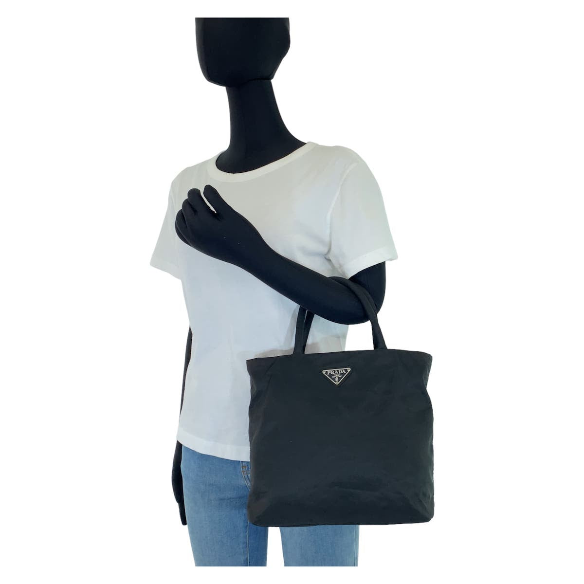 10623
PRADA プラダ テスート 三角ロゴプレート ブラック ナイロン トートバッグ ハンドバッグ  レディース