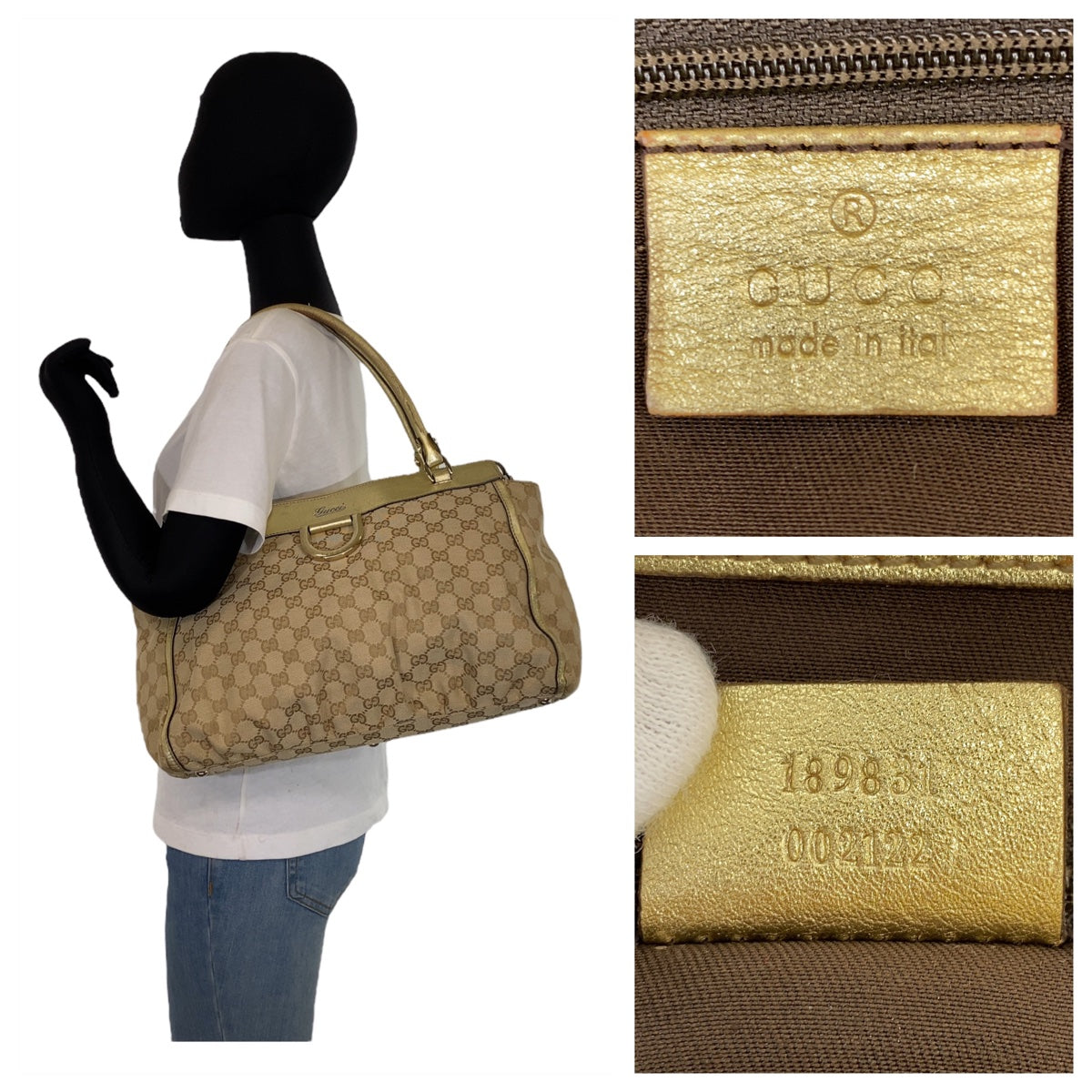 10628
GUCCI グッチ アビー ベージュ ゴールド金具 GGキャンバス 189831 トートバッグ ショルダーバッグ  レディース