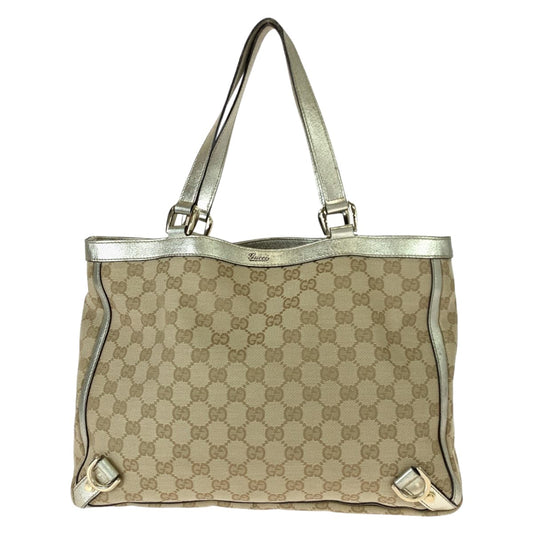 10630
 GUCCI Abby Beige Gold GG Canvas/Leather 170004 Tote Bag Handbag Shoulder Bag Women's