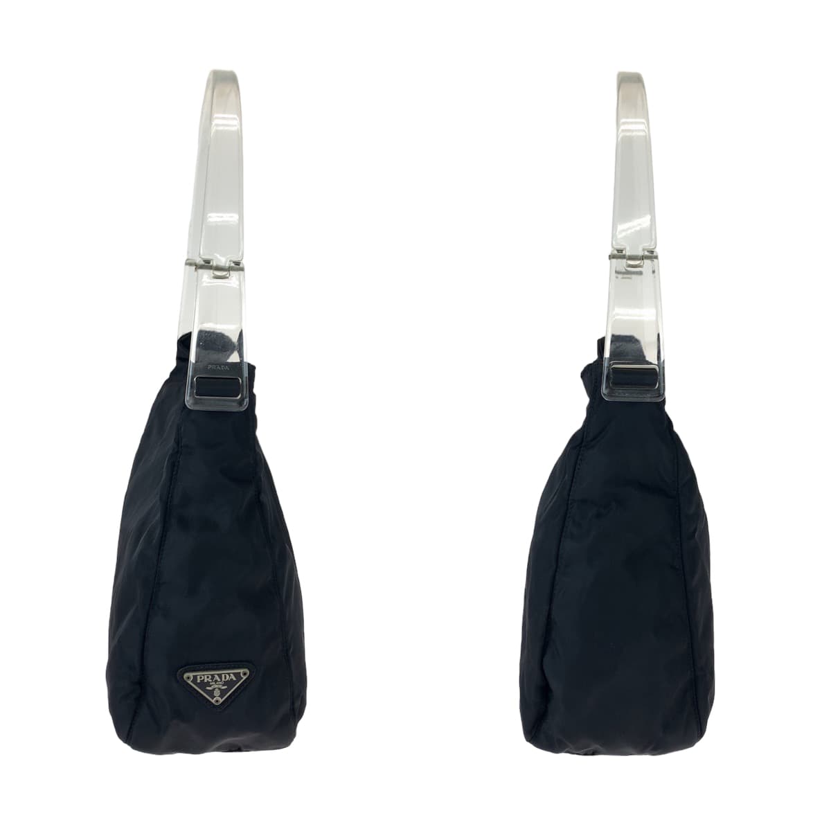 10632
 PRADA Prada Tessuto Triangle Logo Plate Plastic Handle Black Nylon Hobo Shoulder Bag Handbag Women's