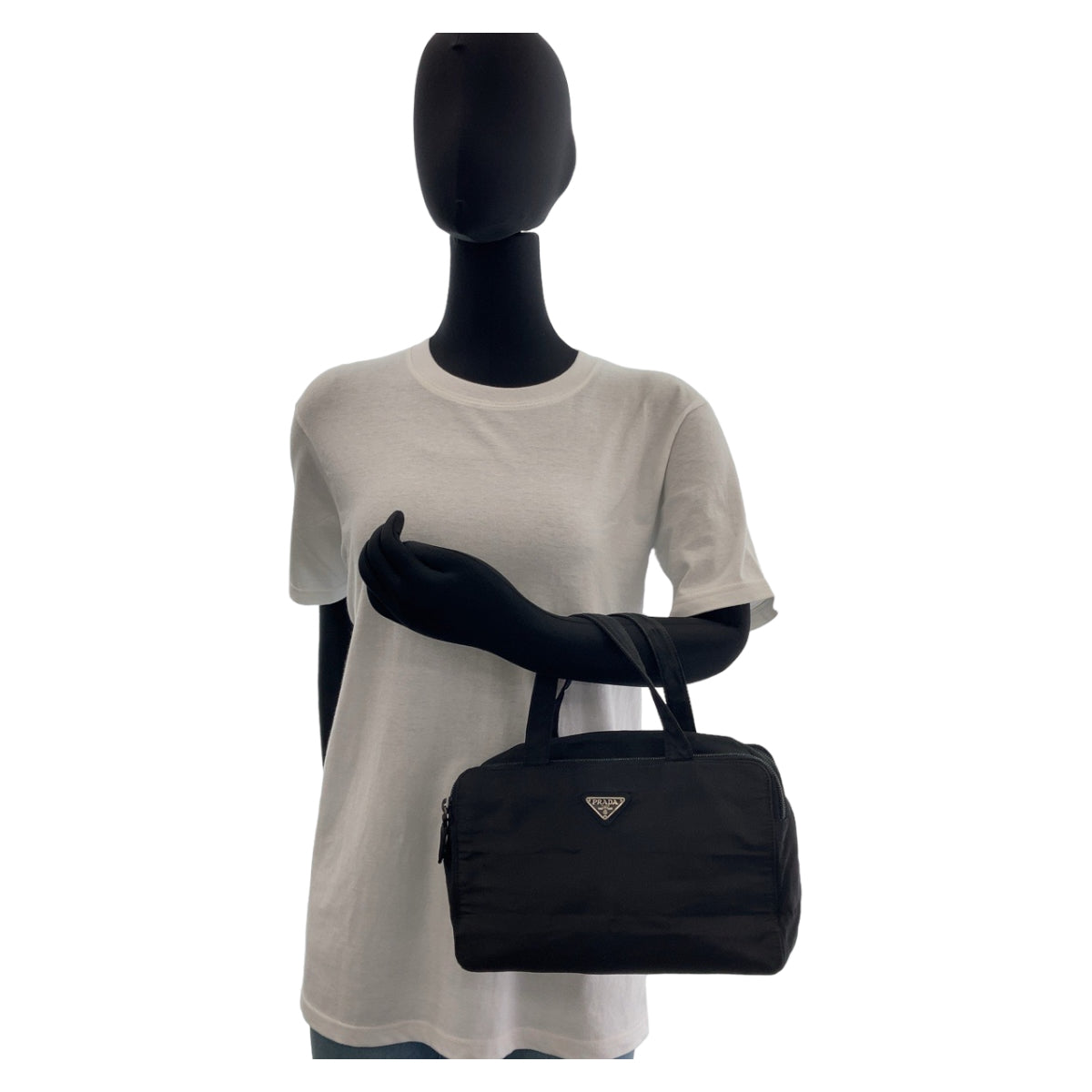 12522
PRADA プラダ テスート 三角ロゴプレート ブラック 黒 シルバー金具 ナイロン ハンドバッグ ミニボストンバッグ  レディース