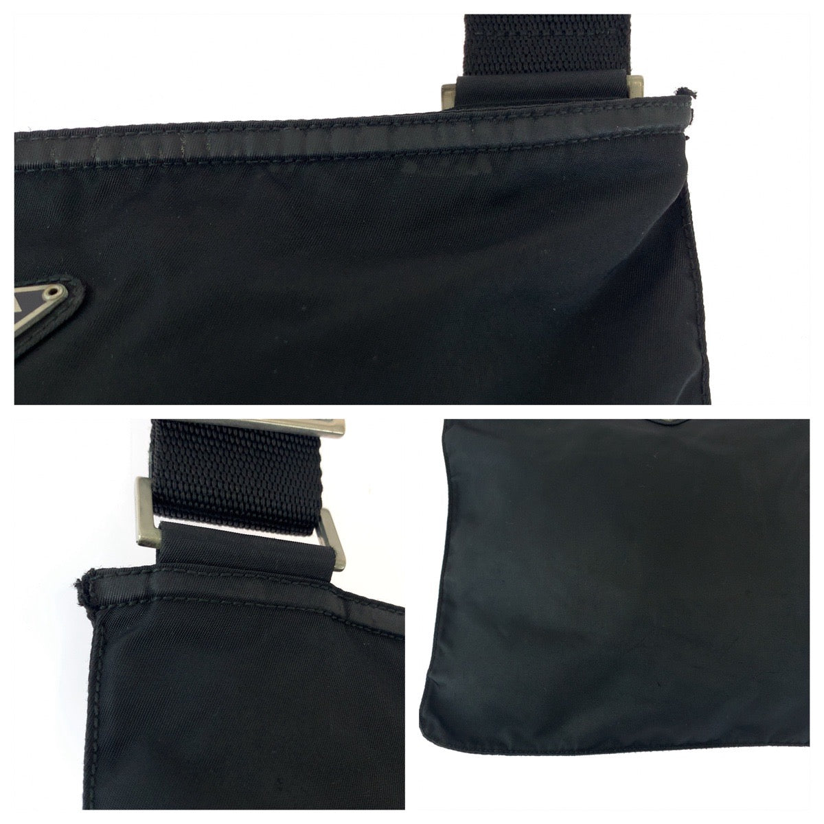 12521
PRADA プラダ テスート 三角ロゴプレート ブラック 黒 シルバー金具 ナイロン 斜め掛け ショルダーバッグ ポシェット  レディース