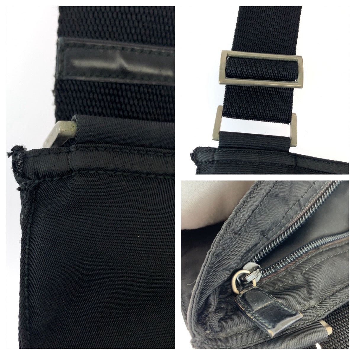 12521
PRADA プラダ テスート 三角ロゴプレート ブラック 黒 シルバー金具 ナイロン 斜め掛け ショルダーバッグ ポシェット  レディース