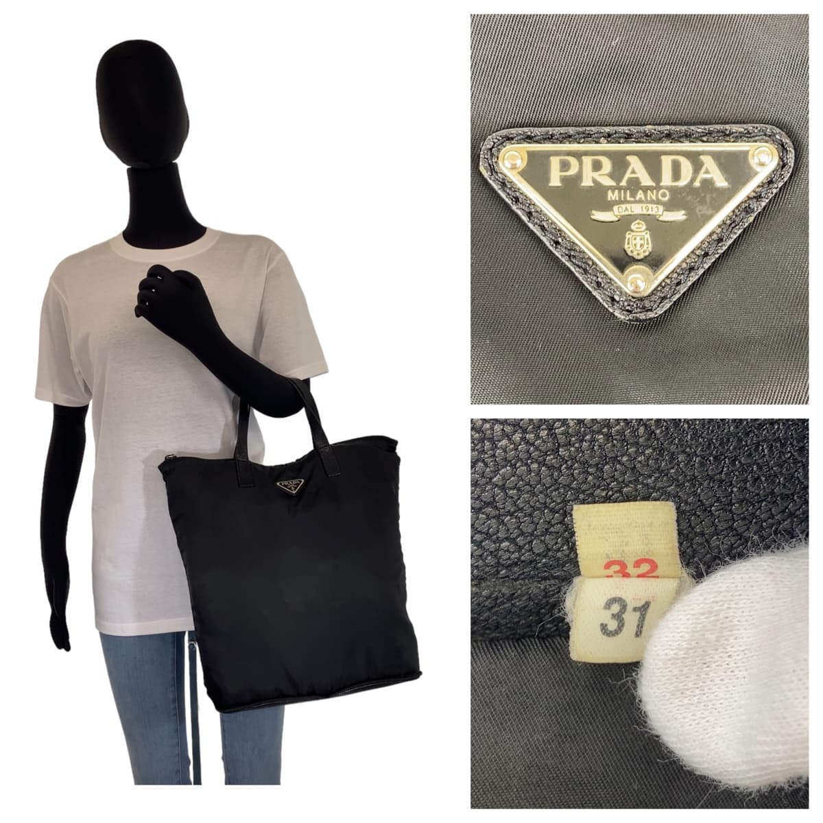 10637
 
PRADA Tessuto Triangle Logo Plate Unisex Black Silver Hardware Nylon/Leather Tote Bag Handbag Foldable Bag Women's