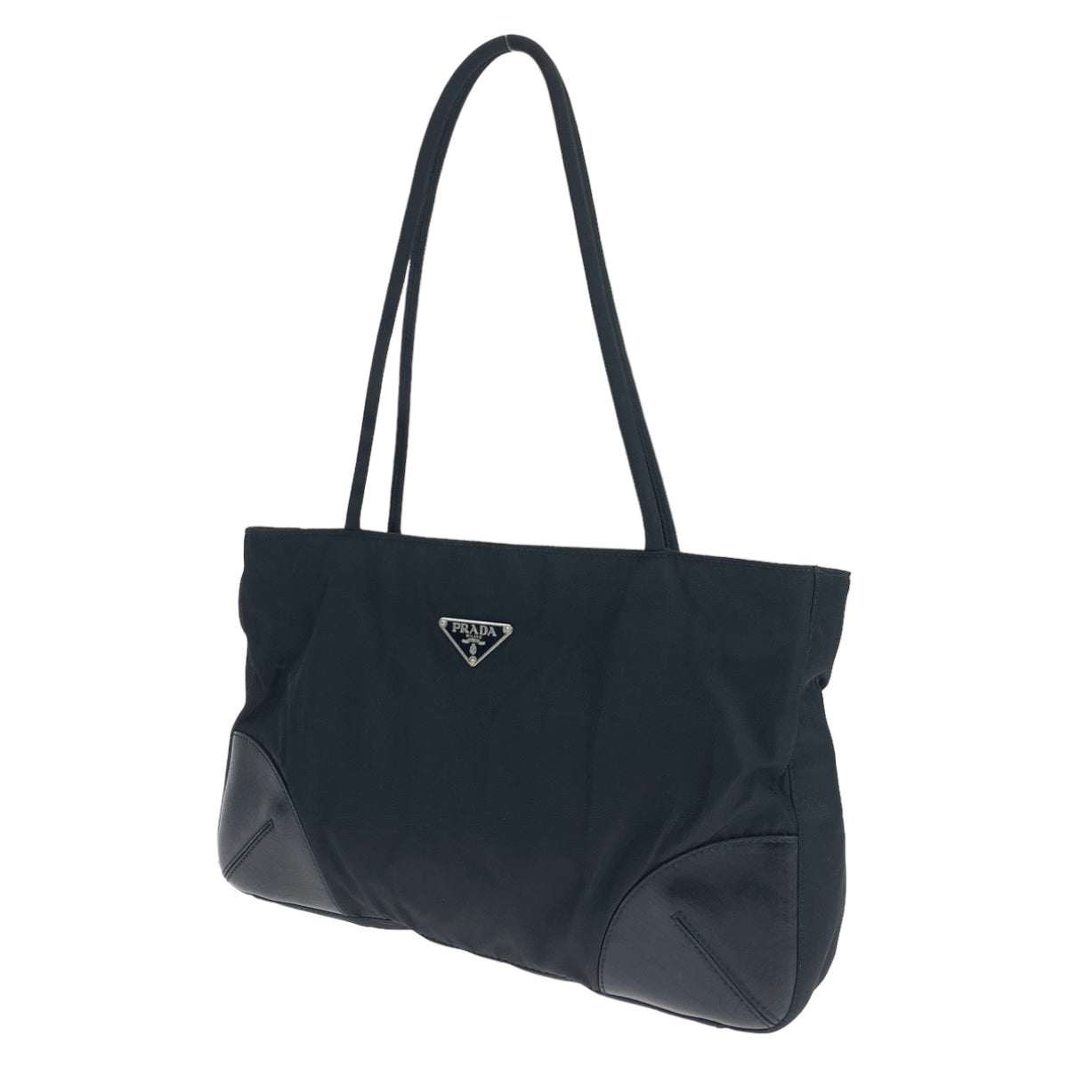 PRADA Prada Tessuto Triangle Logo Plate Black Silver Hardware Nylon Tote Bag Handbag Women's