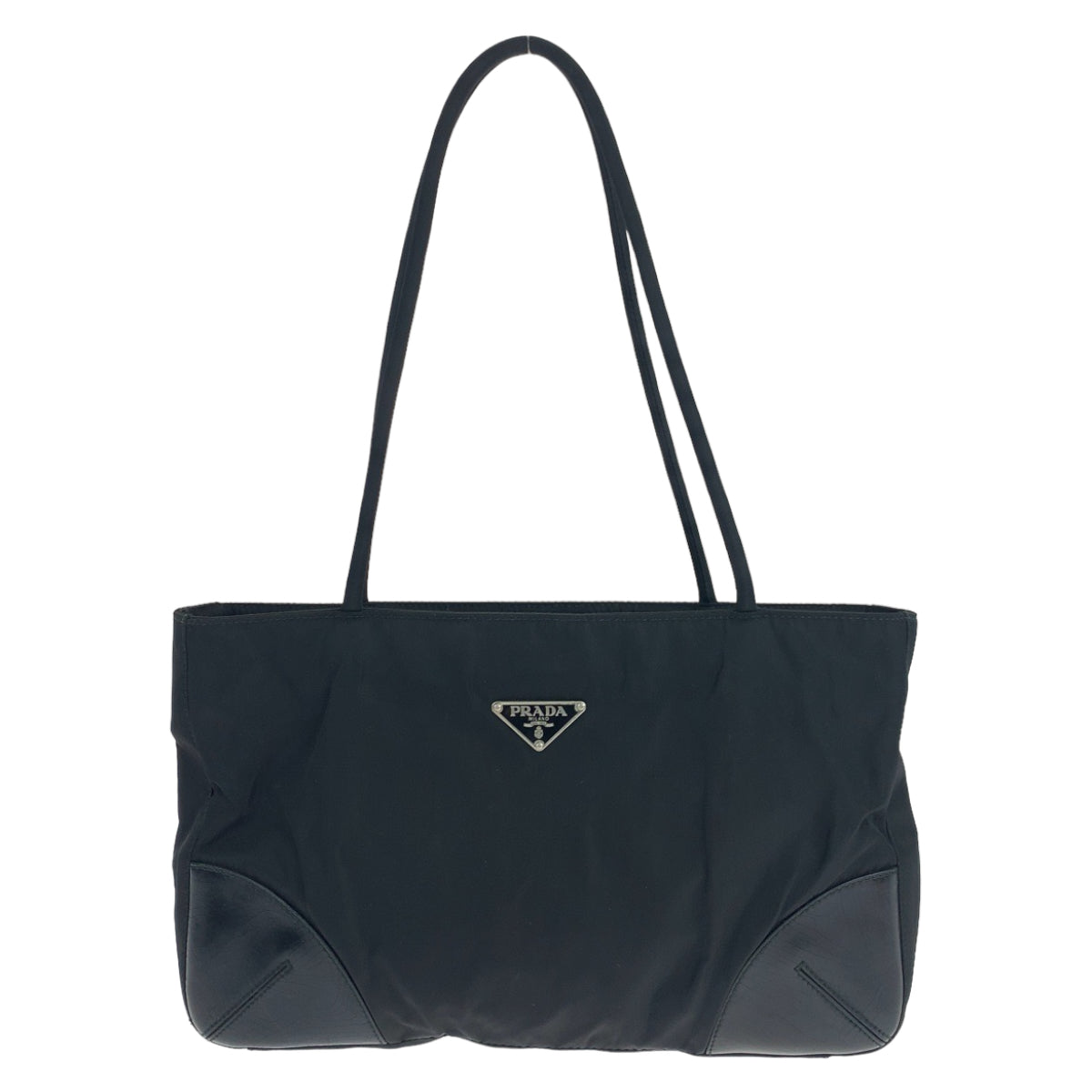 PRADA Prada Tessuto Triangle Logo Plate Black Silver Hardware Nylon Tote Bag Handbag Women's