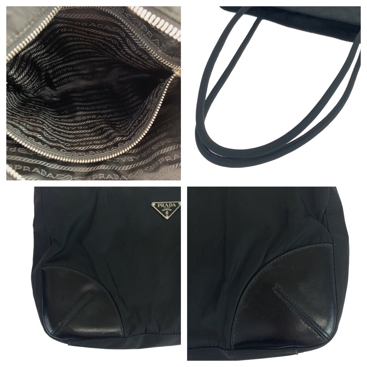 PRADA Prada Tessuto Triangle Logo Plate Black Silver Hardware Nylon Tote Bag Handbag Women's