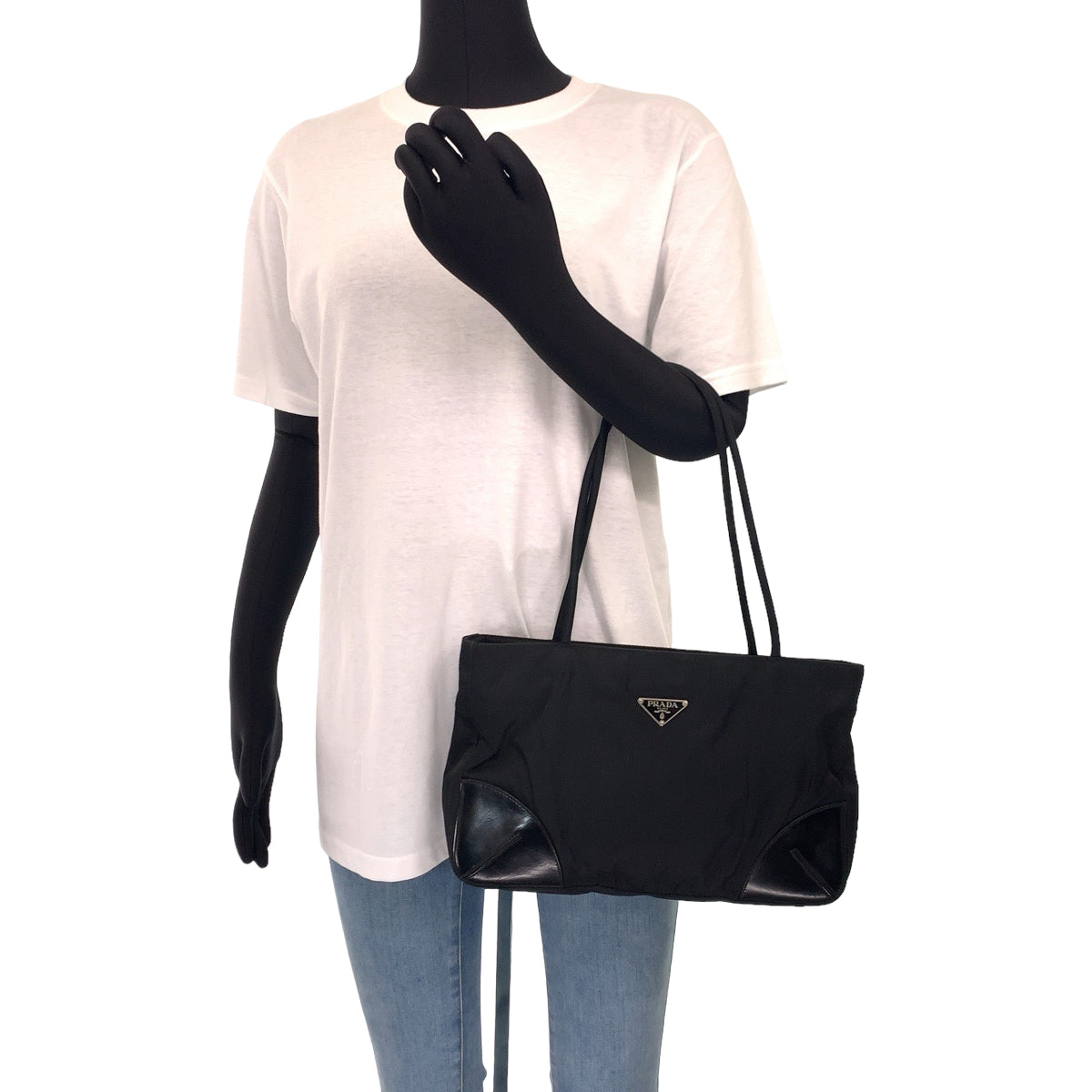 PRADA Prada Tessuto Triangle Logo Plate Black Silver Hardware Nylon Tote Bag Handbag Women's