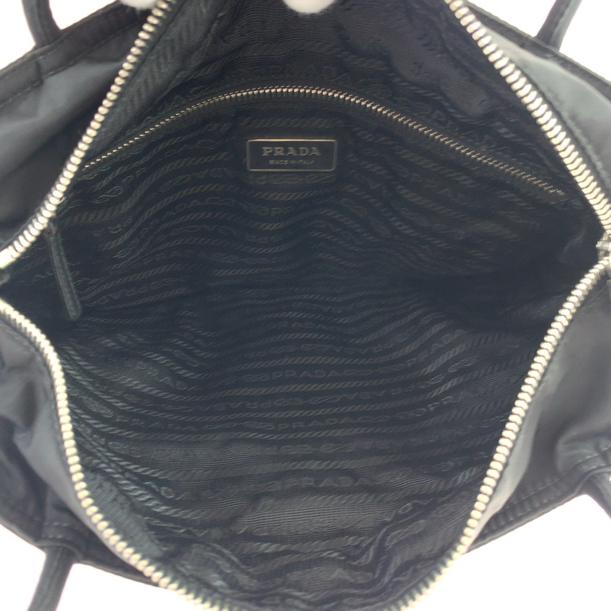 PRADA Prada Tessuto Triangle Logo Plate Black Silver Hardware Nylon Tote Bag Handbag Women's