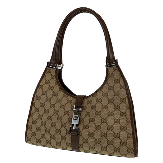 GUCCI グッチ ジャッキー ブラウン 茶 ベージュ シルバー金具 GGキャンバス / レザー 0021067 ワンショルダーバッグ 肩掛け  レディース