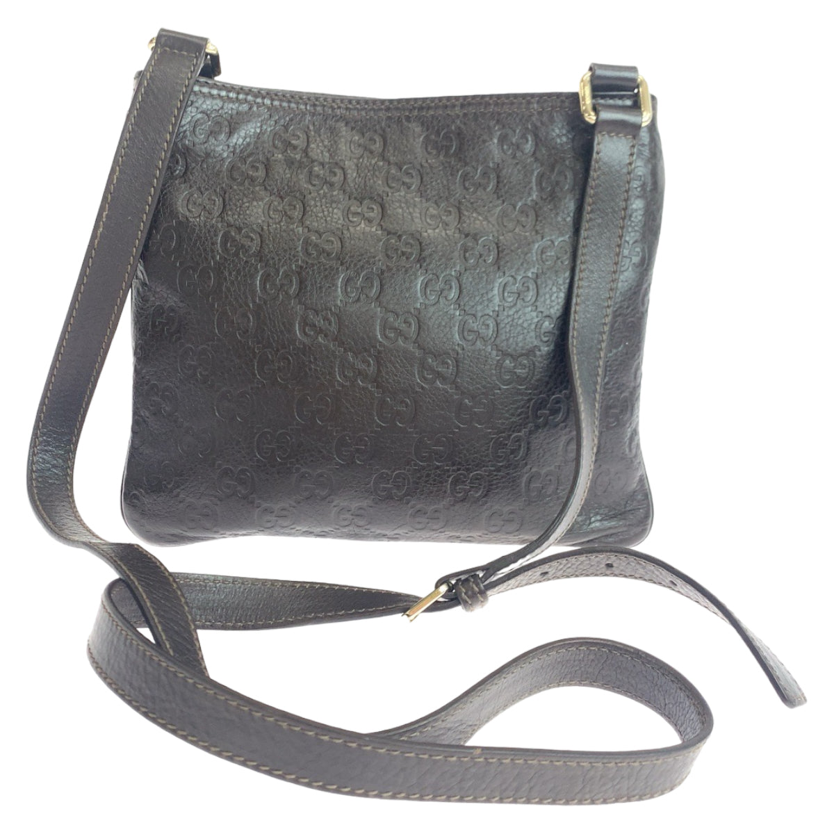 10642
 GUCCI Guccissima Brown Silver Hardware Leather 201538 Shoulder Bag Crossbody Women's