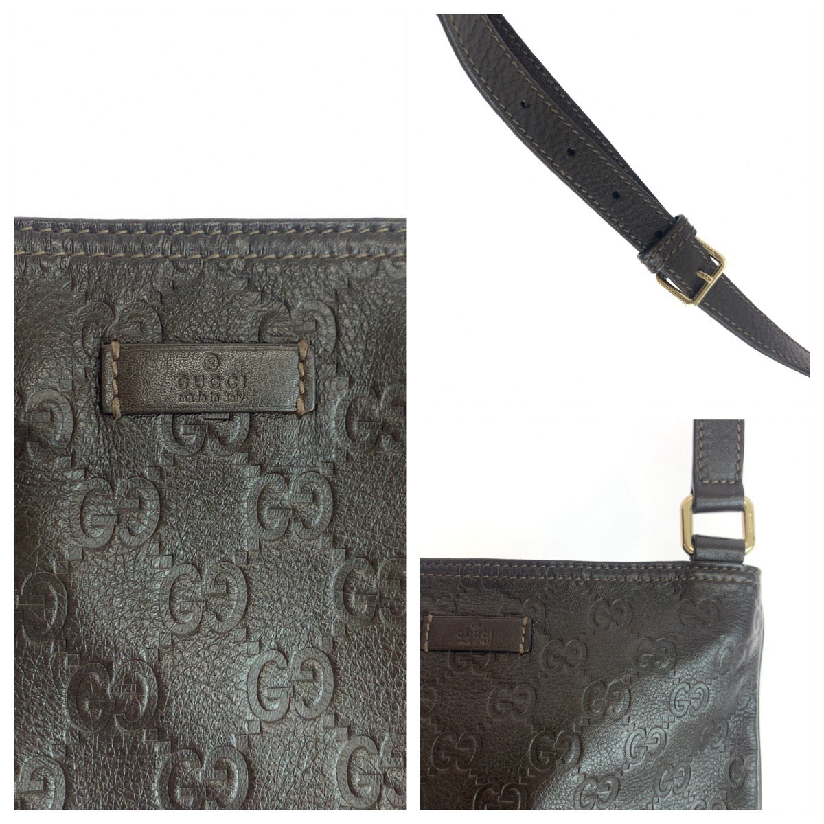 10642
 GUCCI Guccissima Brown Silver Hardware Leather 201538 Shoulder Bag Crossbody Women's