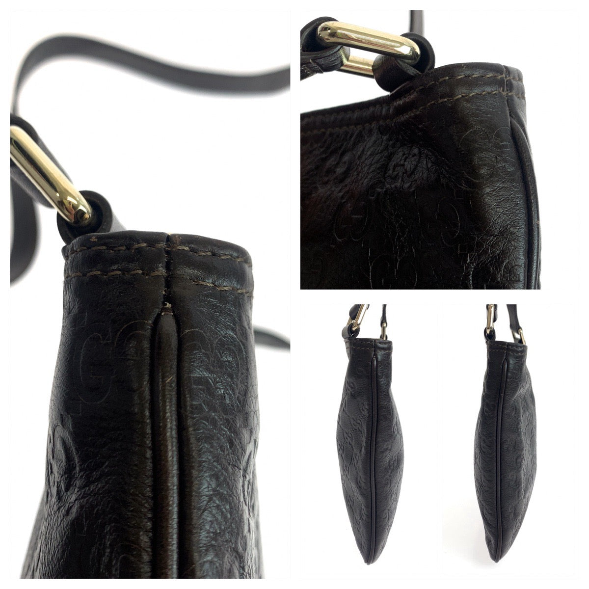 10642
 GUCCI Guccissima Brown Silver Hardware Leather 201538 Shoulder Bag Crossbody Women's