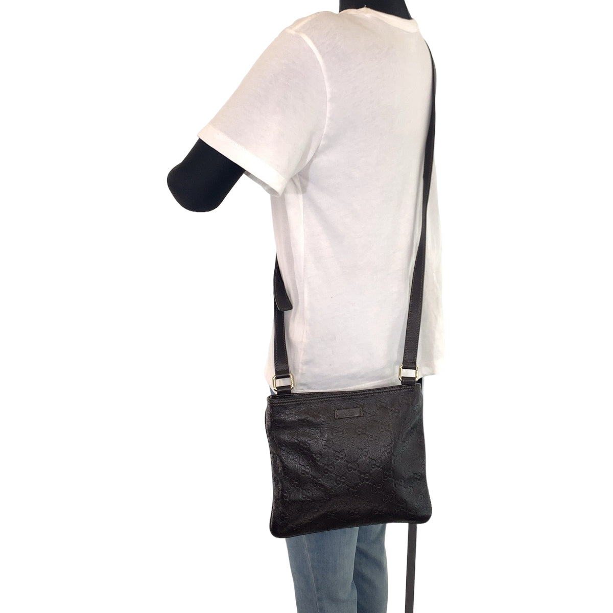 10642
 GUCCI Guccissima Brown Silver Hardware Leather 201538 Shoulder Bag Crossbody Women's