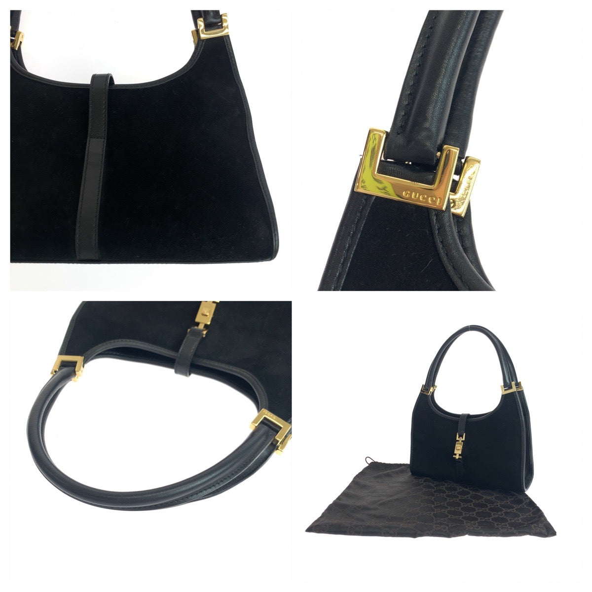 GUCCI グッチ ジャッキー ブラック 黒 ゴールド金具 スウェード 002 1068 ハンドバッグ 肩掛け  レディース