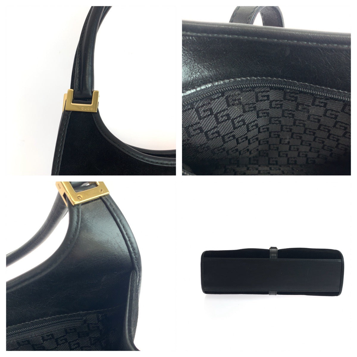 GUCCI グッチ ジャッキー ブラック 黒 ゴールド金具 スウェード 002 1068 ハンドバッグ 肩掛け  レディース