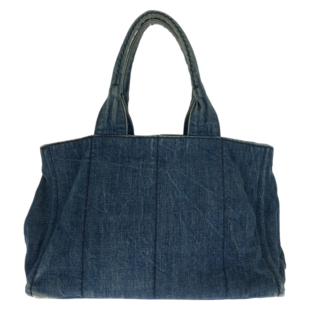 10647
 PRADA Prada Canapa Tote Triangle Logo Plate Canapa Tote Blue Gold Hardware Denim Tote Bag Handbag Women's