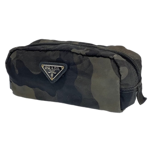 PRADA Prada Triangle Logo Tessuto Khaki Camouflage Nylon Pouch Makeup Pouch for Women