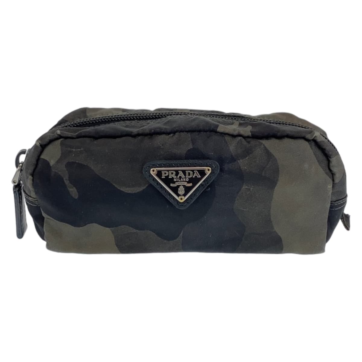 PRADA Prada Triangle Logo Tessuto Khaki Camouflage Nylon Pouch Makeup Pouch for Women