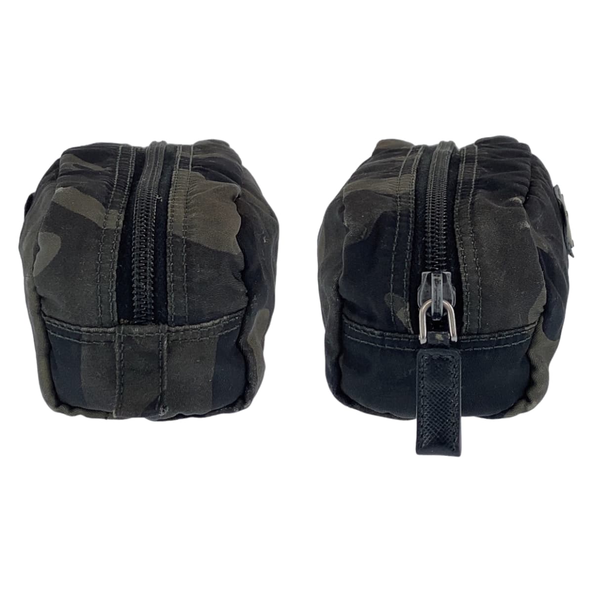 PRADA Prada Triangle Logo Tessuto Khaki Camouflage Nylon Pouch Makeup Pouch for Women