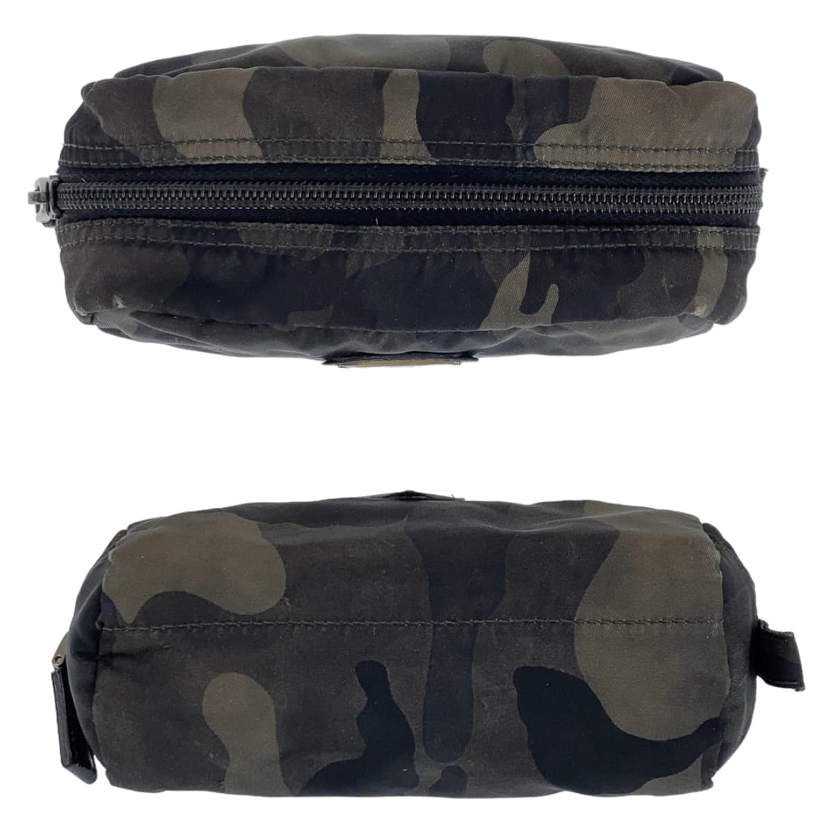 PRADA Prada Triangle Logo Tessuto Khaki Camouflage Nylon Pouch Makeup Pouch for Women