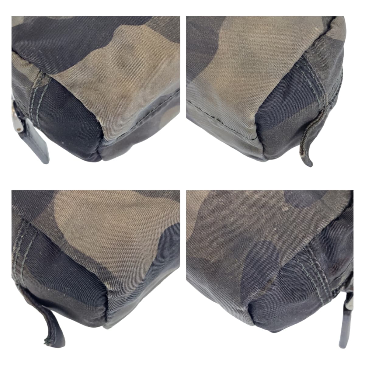 PRADA Prada Triangle Logo Tessuto Khaki Camouflage Nylon Pouch Makeup Pouch for Women