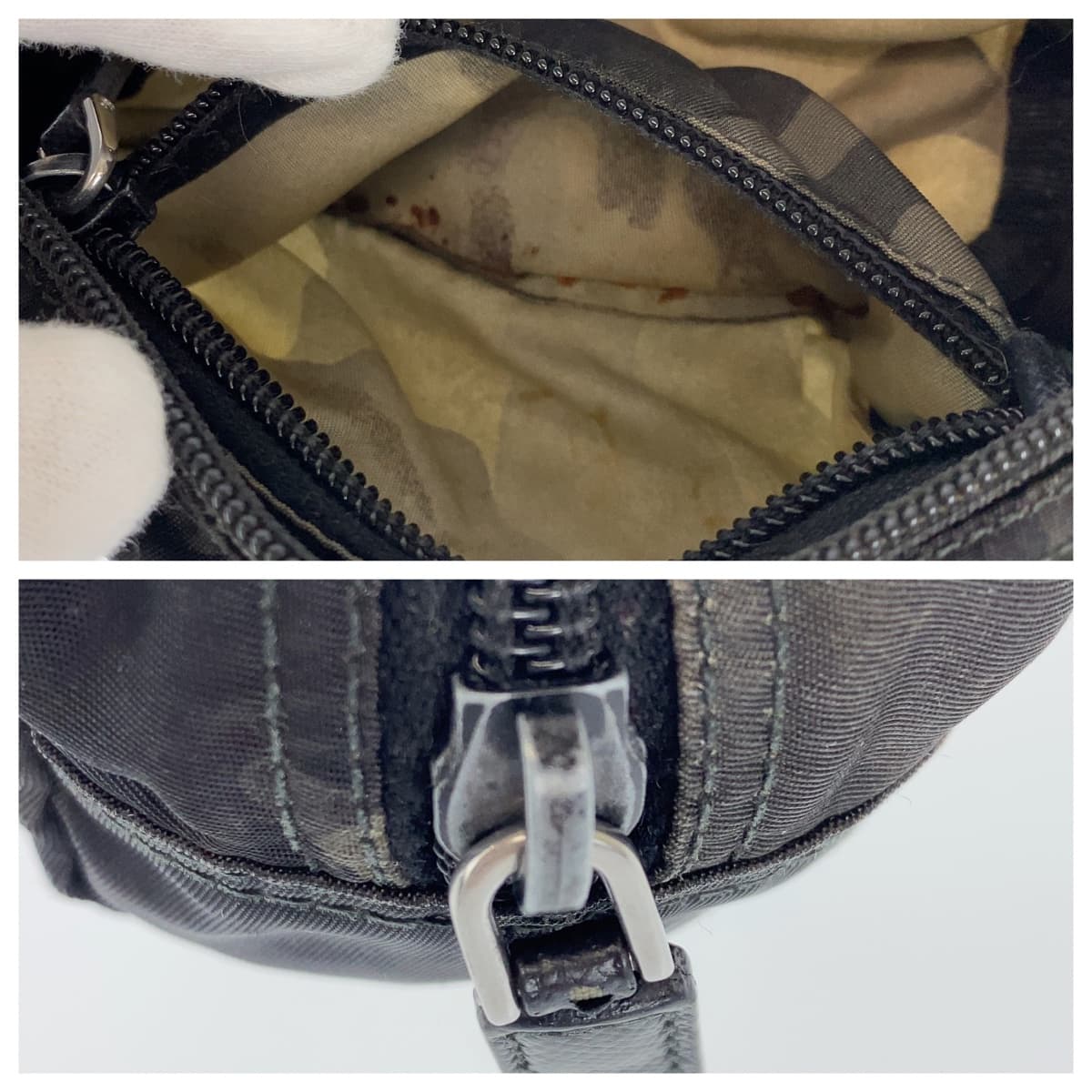 PRADA Prada Triangle Logo Tessuto Khaki Camouflage Nylon Pouch Makeup Pouch for Women