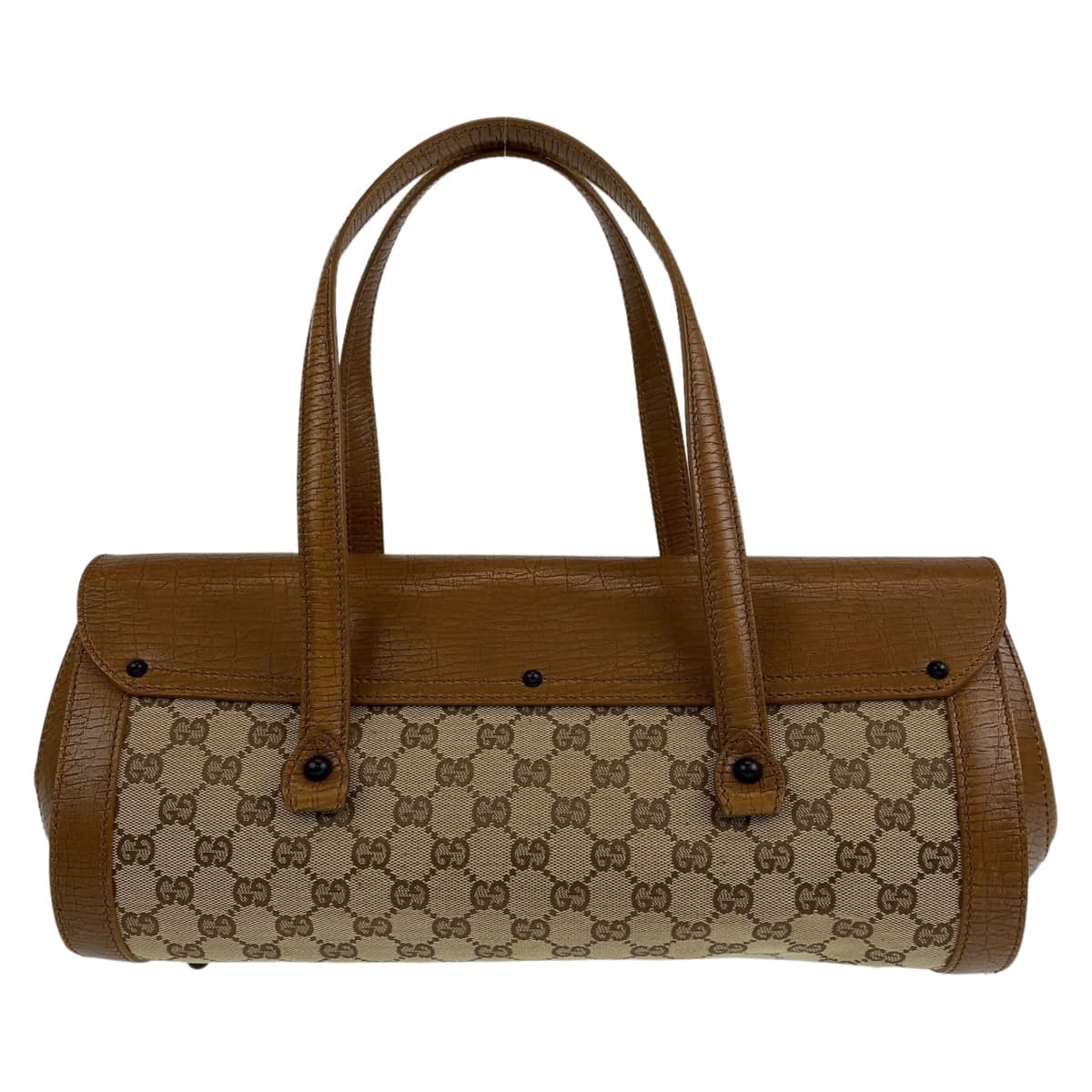 10650
GUCCI グッチ バンブー ブラウン 茶 キャメル ベージュ ブラック金具 GGキャンバス 111715 ショルダーバッグ  筒型 肩掛け  レディース