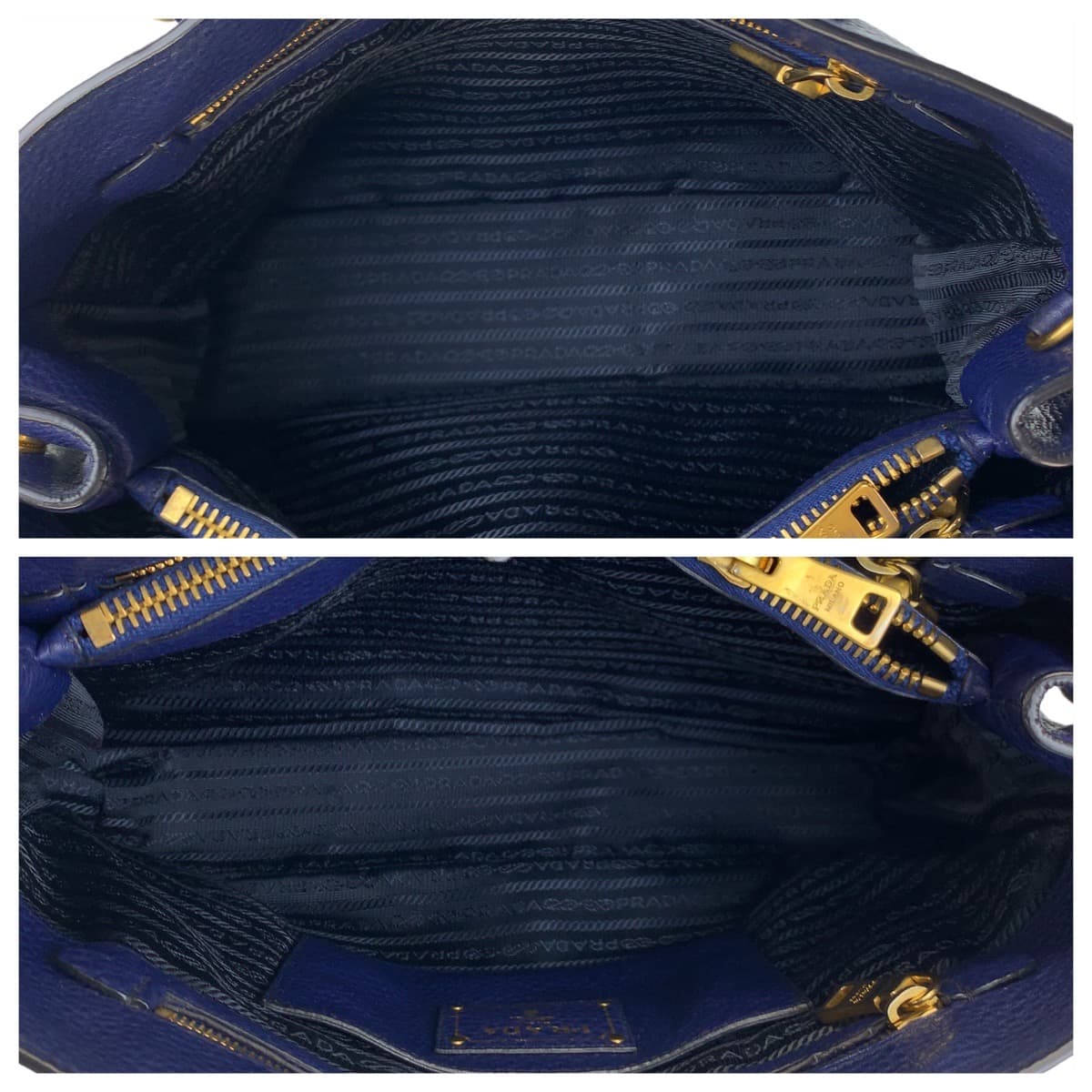 10652
PRADA プラダ ヴィッテロダイノ ガレリア ネイビー 紺 ゴールド金具 レザー トートバッグ ハンドバッグ ショルダーバッグ 2way  レディース