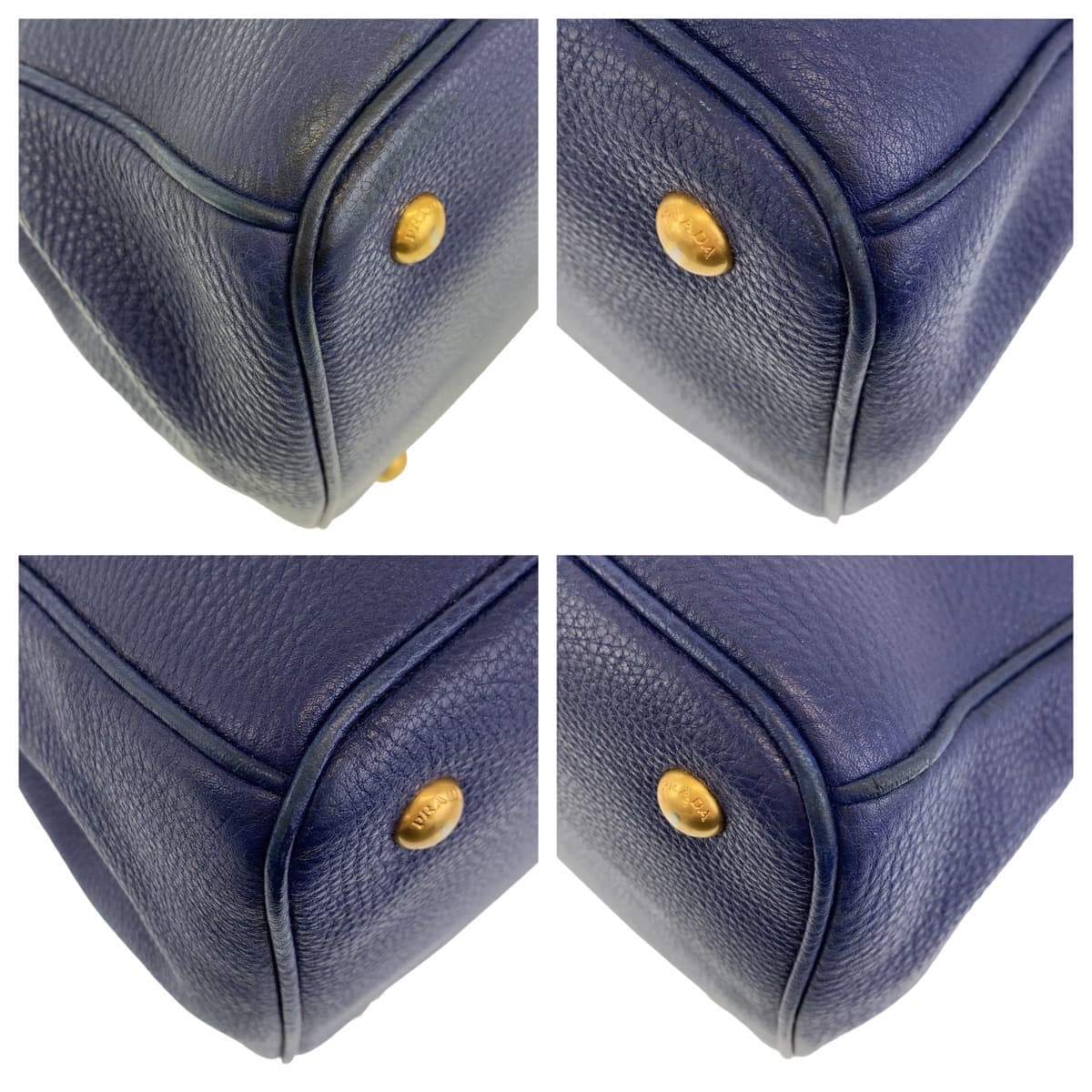 10652
PRADA プラダ ヴィッテロダイノ ガレリア ネイビー 紺 ゴールド金具 レザー トートバッグ ハンドバッグ ショルダーバッグ 2way  レディース