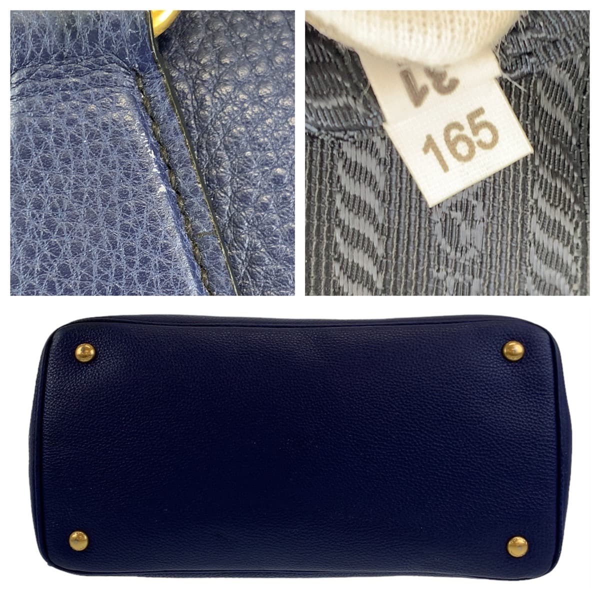 10652
PRADA プラダ ヴィッテロダイノ ガレリア ネイビー 紺 ゴールド金具 レザー トートバッグ ハンドバッグ ショルダーバッグ 2way  レディース