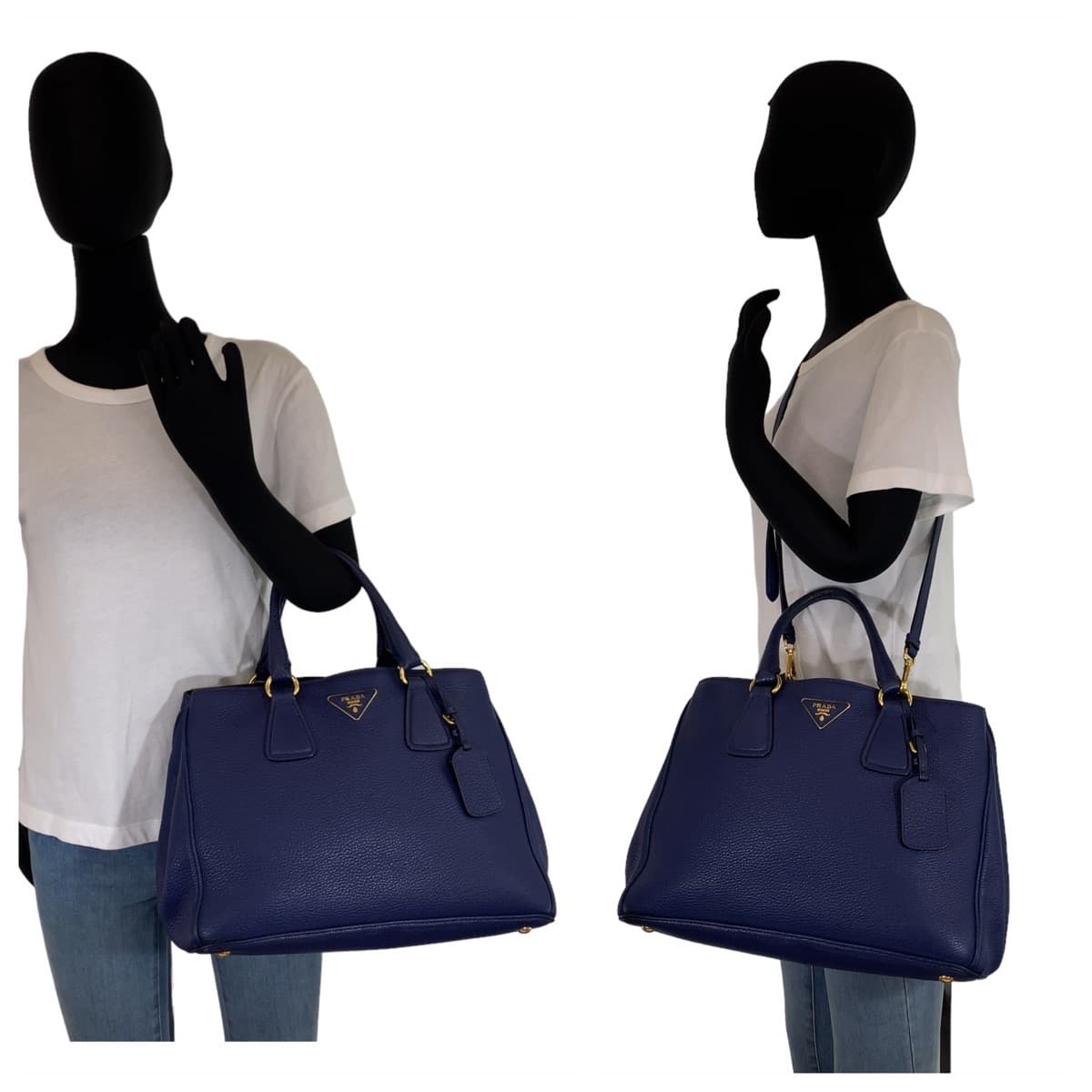 10652
PRADA プラダ ヴィッテロダイノ ガレリア ネイビー 紺 ゴールド金具 レザー トートバッグ ハンドバッグ ショルダーバッグ 2way  レディース