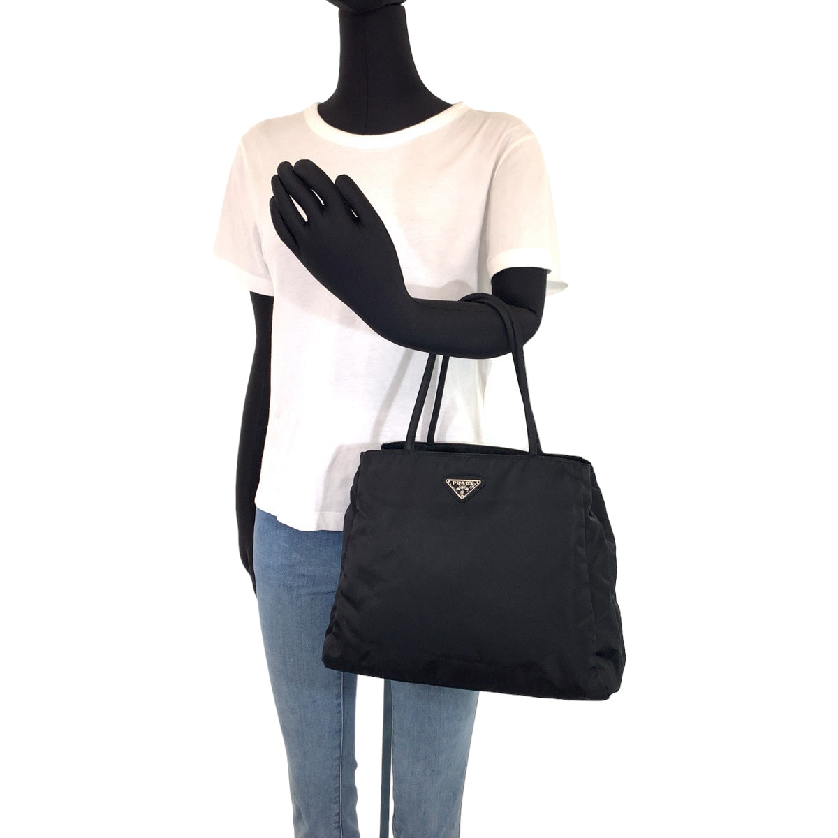 10654
PRADA プラダ テスート 三角ロゴプレート ブラック 黒 シルバー金具 ナイロン トートバッグ ショルダーバッグ  レディース