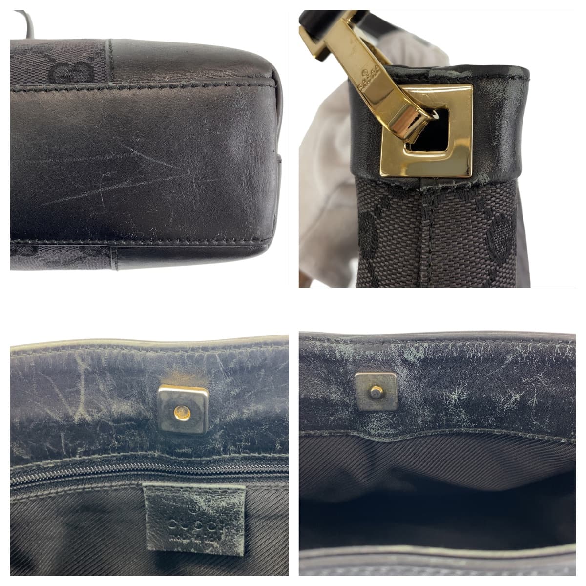 10656
GUCCI グッチ ホーボー ブラック 黒 ゴールド金具 GGキャンバス / レザー 14231 ショルダーバッグ トートバッグ  レディース