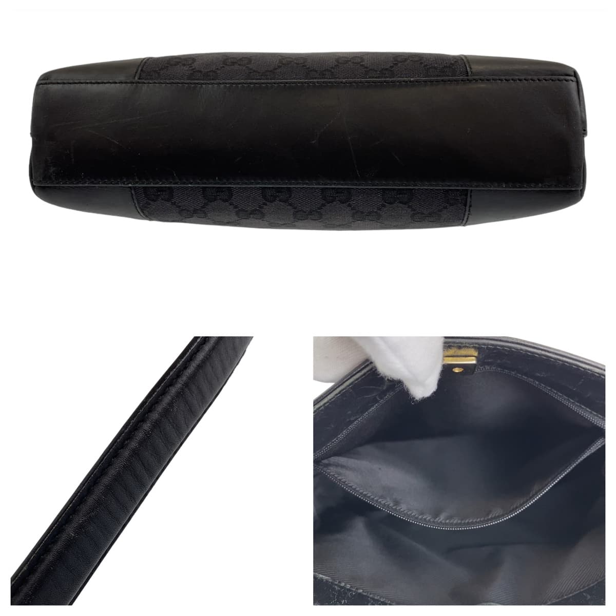 10656
GUCCI グッチ ホーボー ブラック 黒 ゴールド金具 GGキャンバス / レザー 14231 ショルダーバッグ トートバッグ  レディース